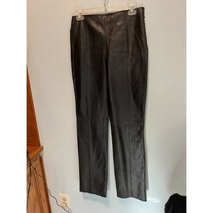 VS2 Black Leather Pants Women's Size 6 Straight Leg Stretch High Rise Pull On
